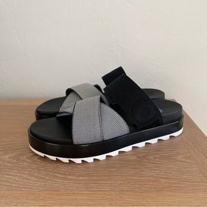 Sorel Roaming Sport Slide Platform Slip On Black & White Sandals Shoes Size 7.5